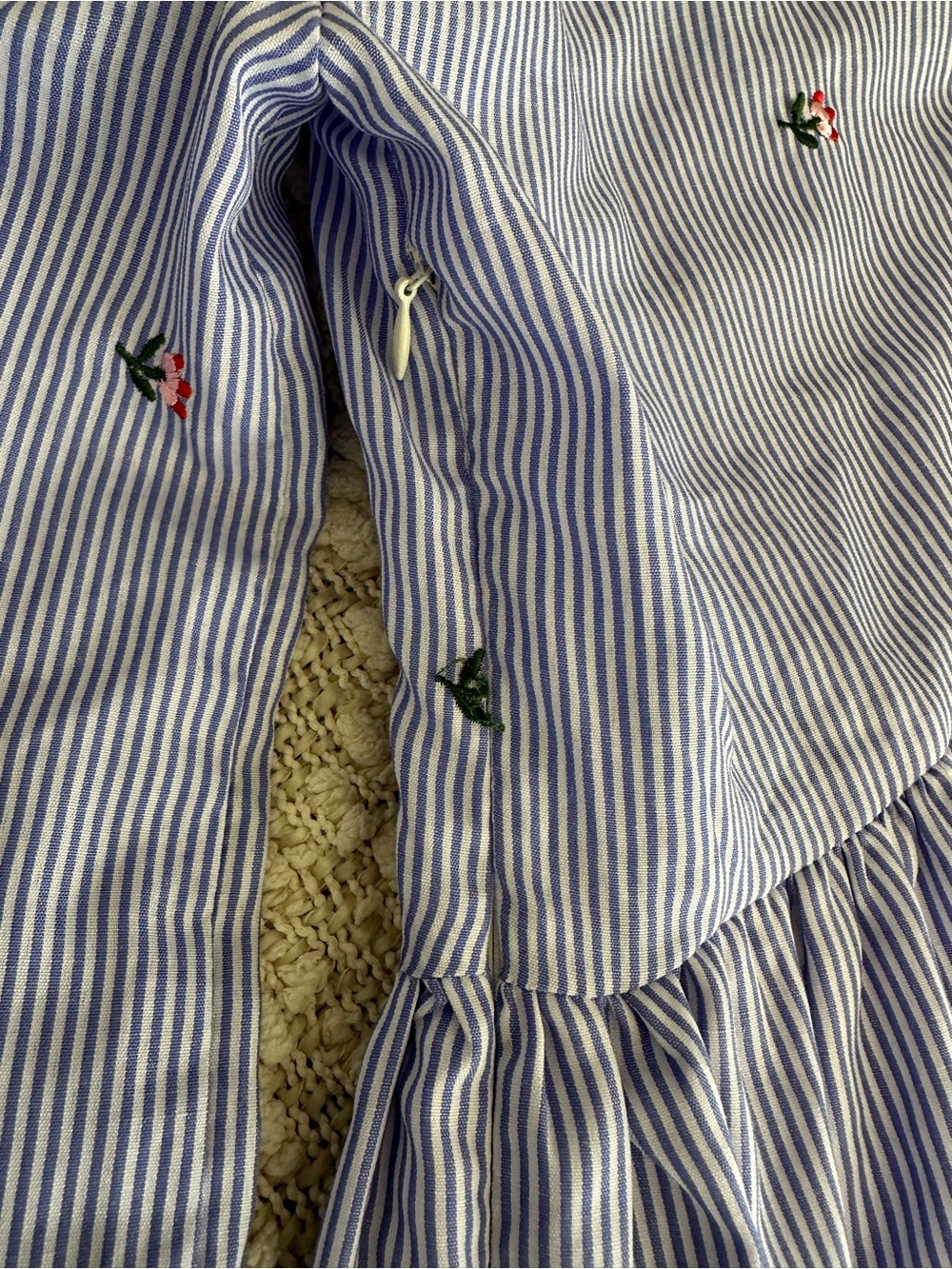 English Factory Floral Embroidered Blue Striped Ruffle Shirt Dress Small S - Picture 4 of 7